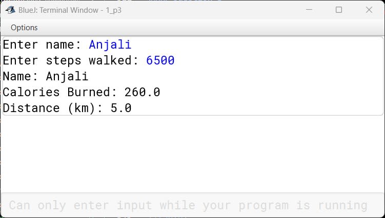 BlueJ output of StepTracker.java