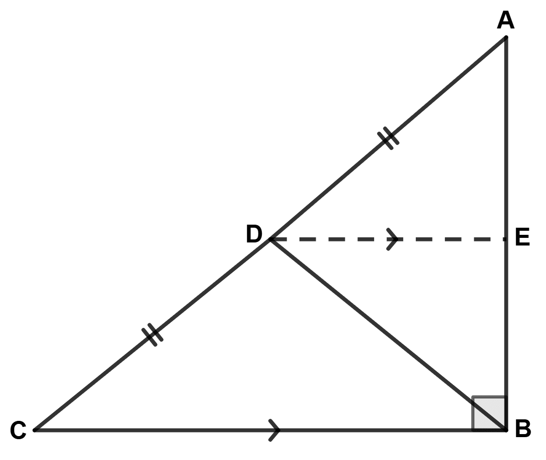 In a right angled triangle ABC, ∠ABC = 90°, D is mid-point of AC and AC = 13 cm. Calculate the length of BD. Practice Test ICSE Mathematics Class 9.