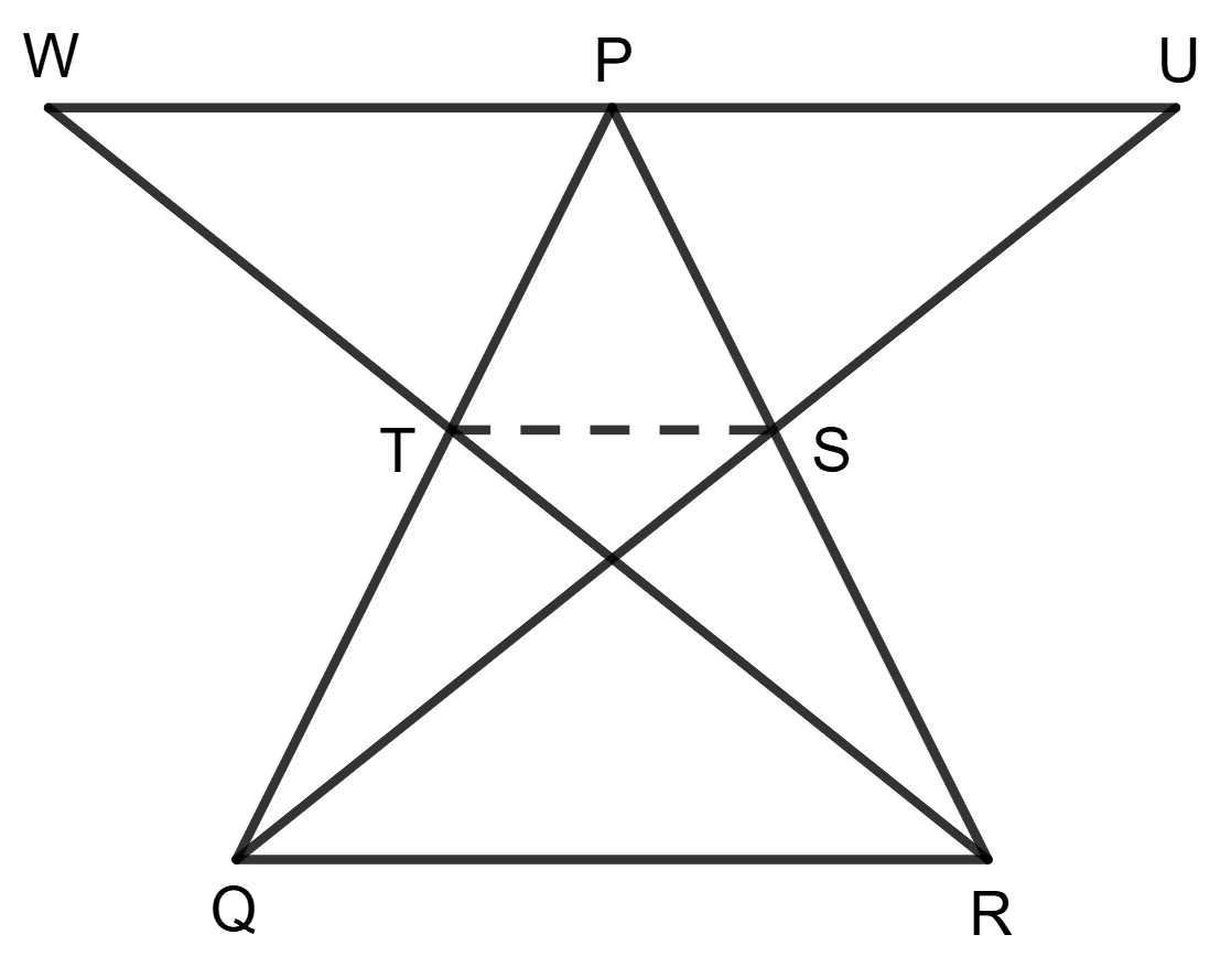 In triangle PQR, the medians QS and RT are produced to points U and W respectively such that SU = QS and WT = TR. Practice Test ICSE Mathematics Class 9.