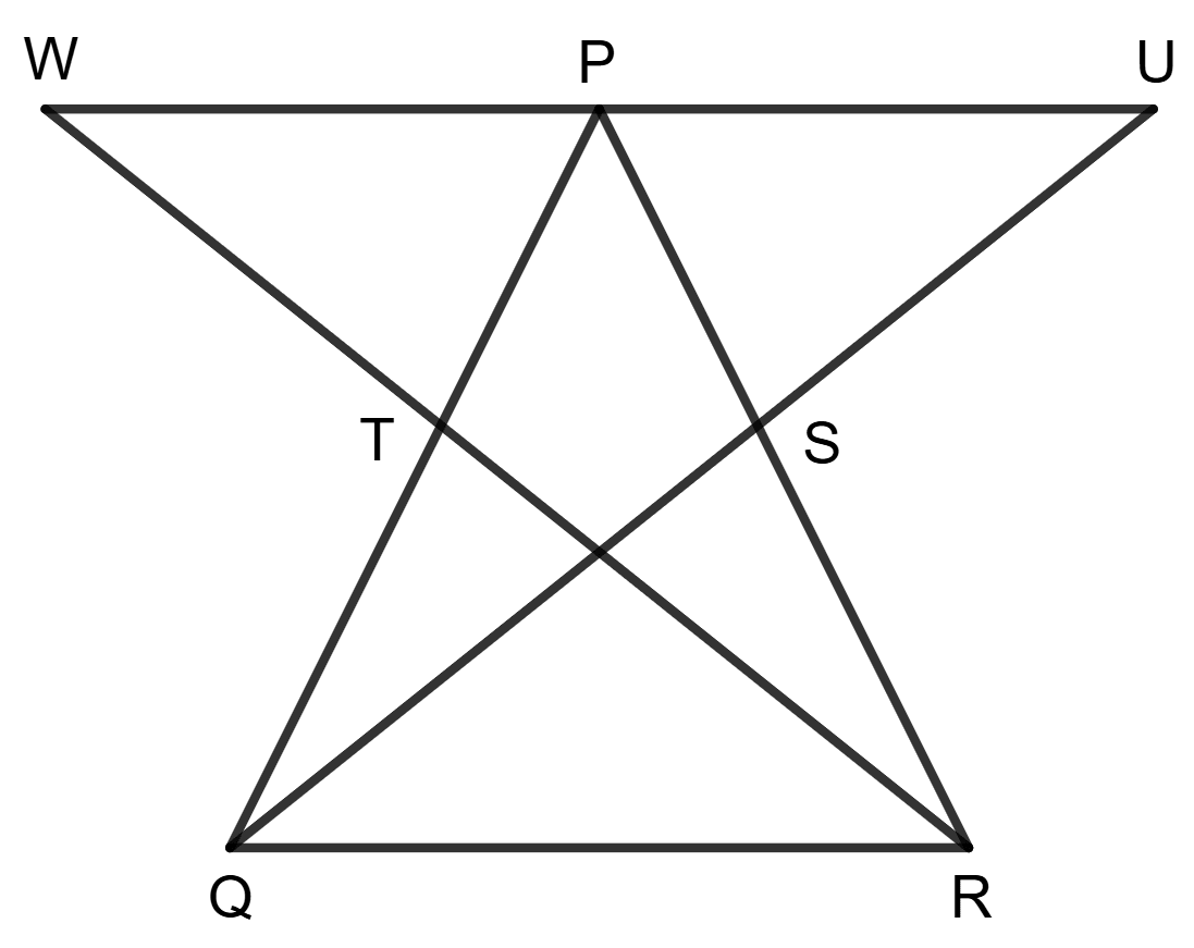 In triangle PQR, the medians QS and RT are produced to points U and W respectively such that SU = QS and WT = TR. Practice Test ICSE Mathematics Class 9.