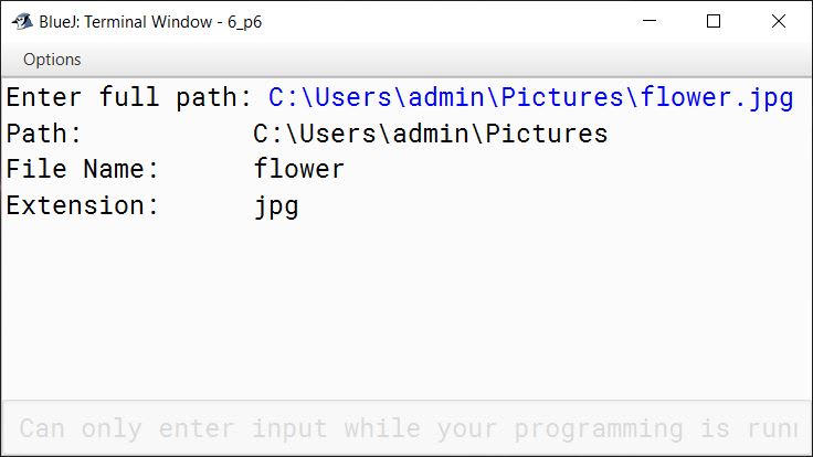 BlueJ output of KboatFilepathSplit.java