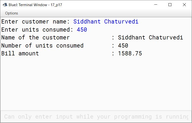 BlueJ output of ElectricBill.java