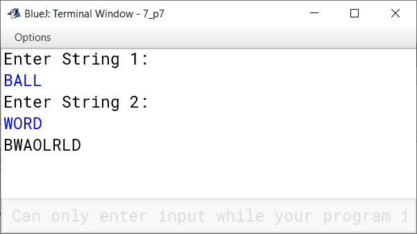 BlueJ output of KboatStringMerge.java