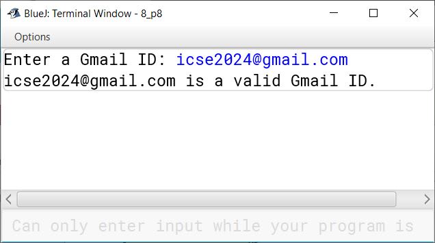 BlueJ output of KboatValidateGmail.java