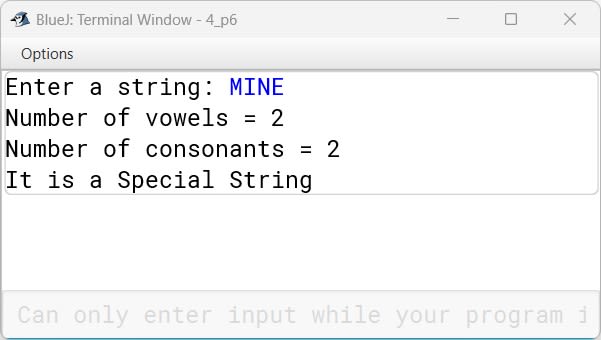 BlueJ output of SpecialString.java