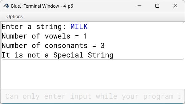BlueJ output of SpecialString.java