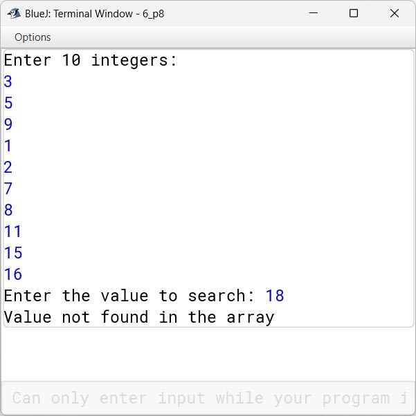 BlueJ output of LinearSearchArray.java