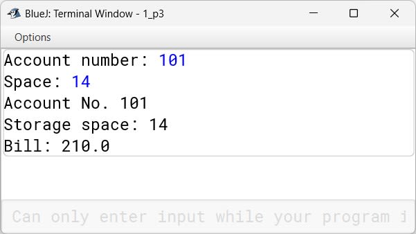 BlueJ output of CloudStorage.java