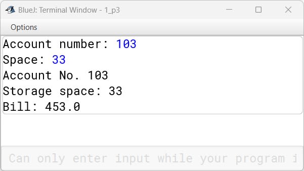 BlueJ output of CloudStorage.java