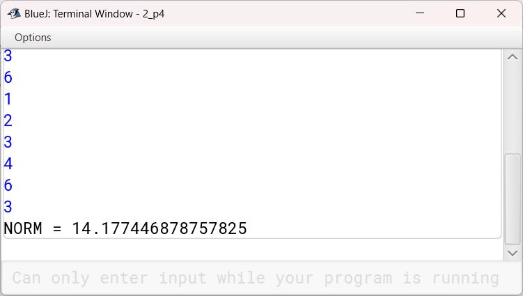 BlueJ output of Norm.java