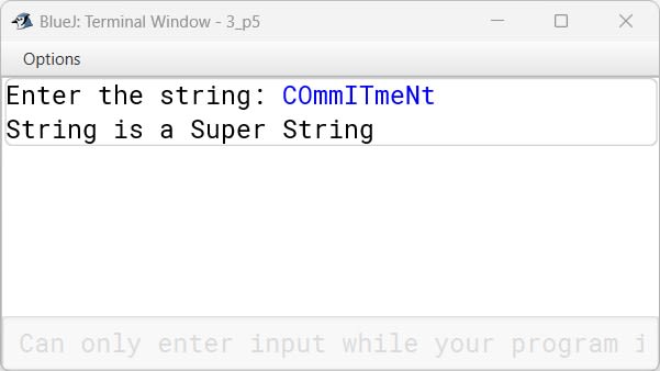 BlueJ output of SuperString.java