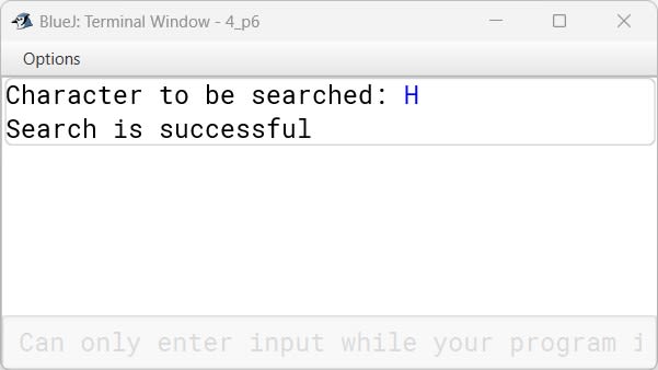 BlueJ output of Search.java
