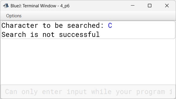 BlueJ output of Search.java