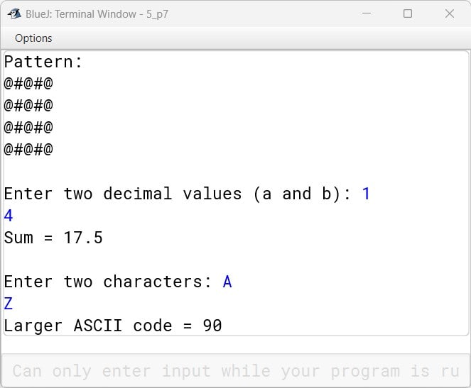 BlueJ output of Overload.java
