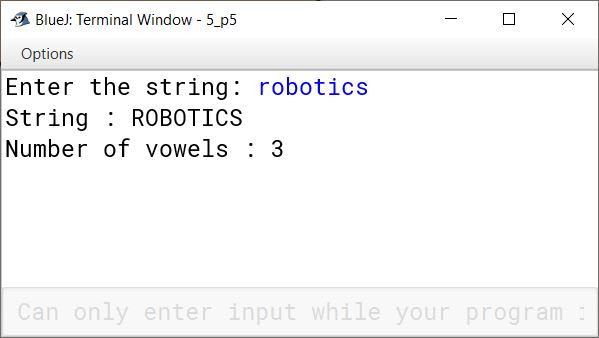 BlueJ output of KboatCountVowels.java