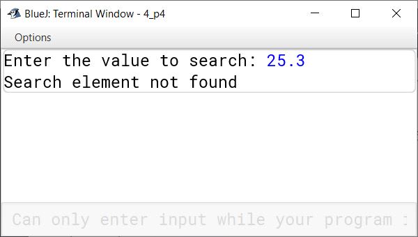 BlueJ output of KboatBinarySearch.java