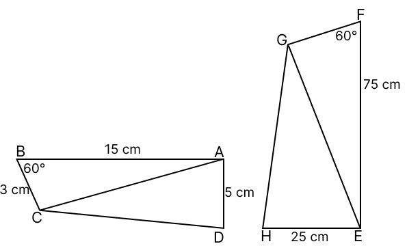 In the given diagram ΔABC ∼ ΔEFG. If ∠ABC = ∠EFG = 60°, then the length of the side FG is: ICSE 2025 Maths Solved Question Paper.