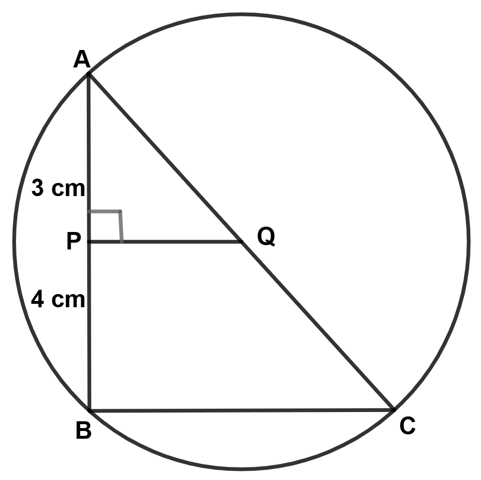 In the adjoining figure, AC is a diameter of the circle, AP = 3 cm and PB = 4 cm and QP ⊥ AB. If the area of △ APQ is 18 cm2, then the area of shaded portion QPBC is : ICSE 2025 Maths Solved Question Paper.