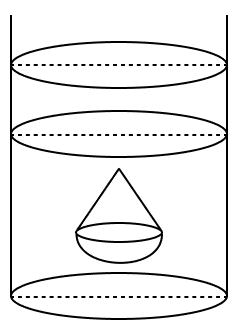 A solid is in the shape of a hemisphere of radius 7 cm, surmounted by a cone of height 4 cm. The solid is immersed completely in a cylindrical container filled with water to a certain height so that the solid is completely submerged in water. If the radius of the cylinder is 14 cm, find the rise in the water level. ICSE 2023 Maths Solved Question Paper.