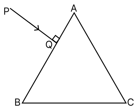 A ray of light PQ is incident normally on the face AB of an equilateral prism. The ray gets totally reflected from the surface AC. ICSE 2025 Improvement Physics Solved Question Paper.