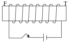 Copper wire is wound around a steel bar FT. Current is allowed to pass through the coil for some time and then the bar is removed. ICSE 2025 Physics Solved Question Paper.