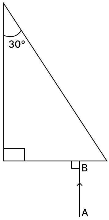 Redraw the diagram given below and complete the path of the light ray AВ through the glass prism till it emerges out of the prism. Critical angle of the glass is 42°. ICSE 2025 Physics Solved Question Paper.