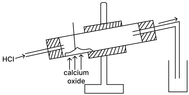 Calcium oxide is a drying agent which removes water vapour. A student wanted to collect a dry sample of the hydrogen chloride gas produced. The student set up the apparatus as shown below but was unsuccessful in collecting any gas. ICSE 2025 Improvement Chemistry Solved Question Paper.