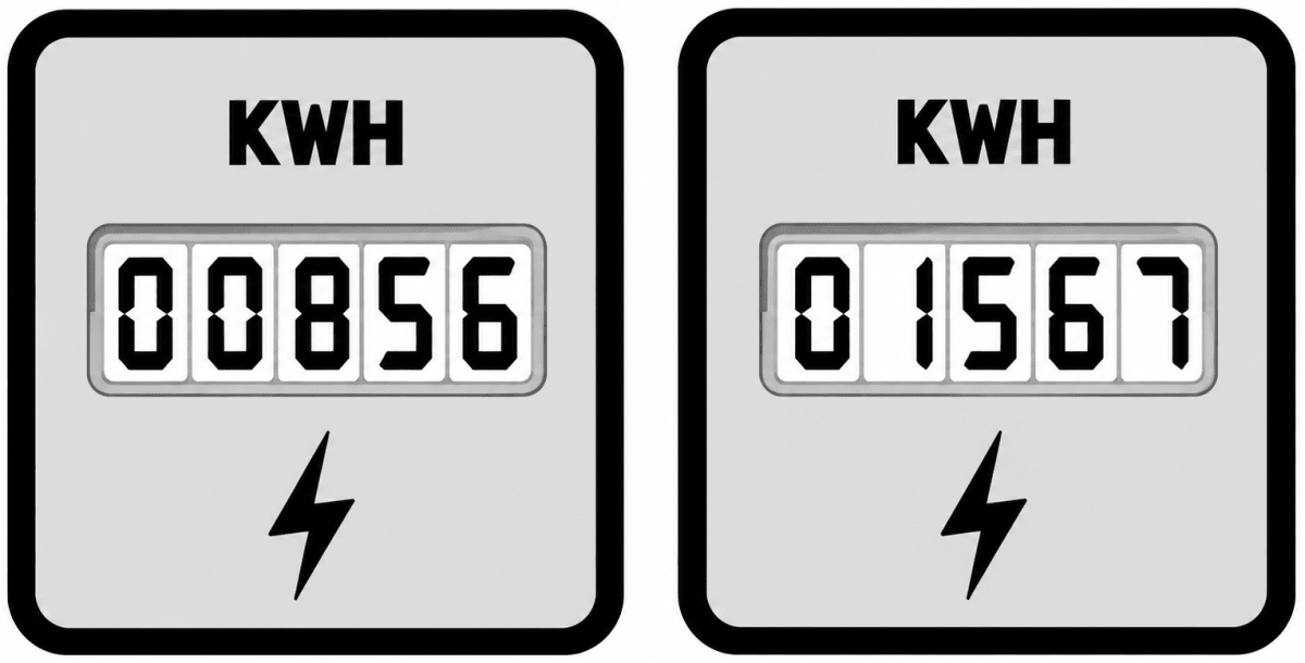 The image given below displays kilowatt-hour meter readings recorded at *two* distinct points in time. Assuming a continuously running 2000W air conditioner as the sole electrical device in use, calculate the time interval, in hours, between these *two* meter readings. Specimen Board Paper 2027, ICSE 2027 Specimen Physics Solved Question Paper.