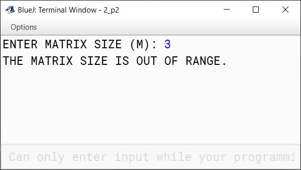 BlueJ output of MatrixSort.java