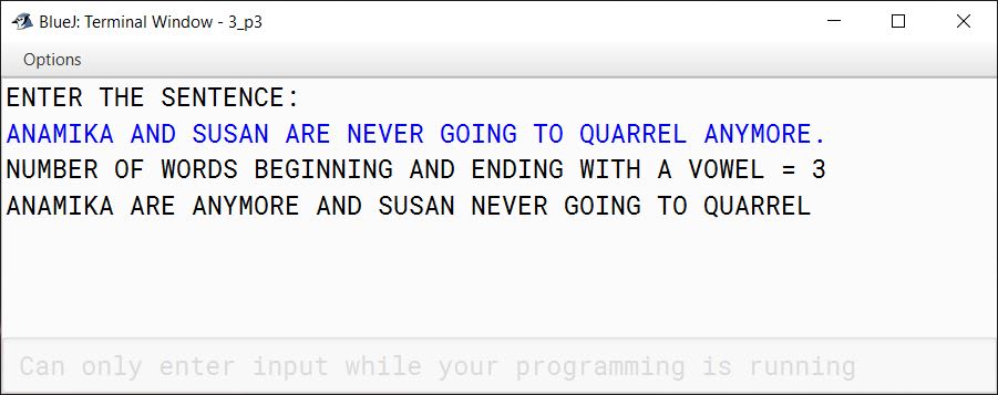 BlueJ output of VowelWord.java