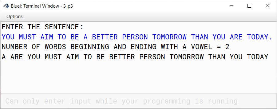 BlueJ output of VowelWord.java