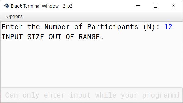 BlueJ output of QuizCompetition.java