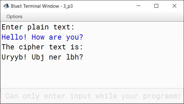 BlueJ output of CaesarCipher.java