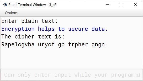 BlueJ output of CaesarCipher.java