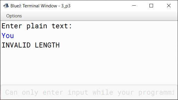 BlueJ output of CaesarCipher.java