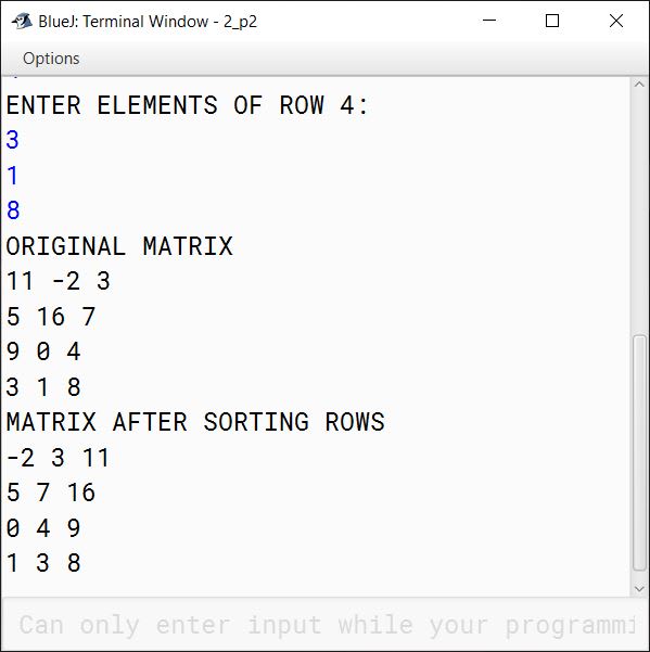 BlueJ output of ArraySort.java