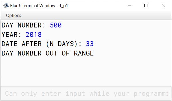 BlueJ output of DateCalculator.java