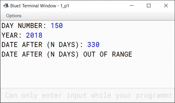 BlueJ output of DateCalculator.java