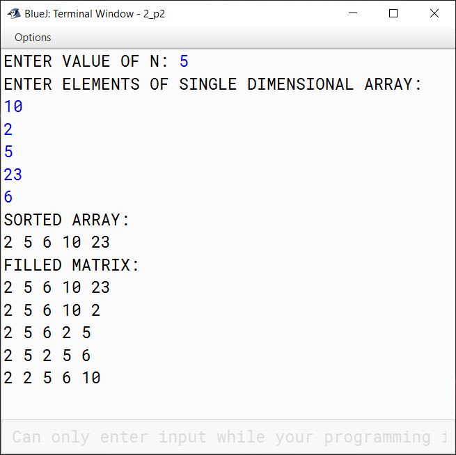 BlueJ output of Array.java