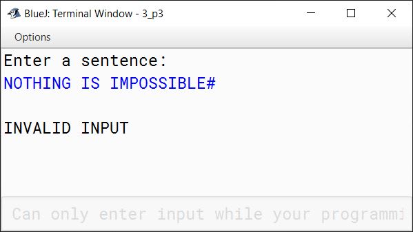 BlueJ output of StringCheck.java