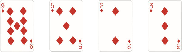 Bubble Sort method to sort four playing cards