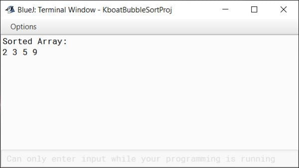Bubble Sort Java Program in BlueJ Concise Output