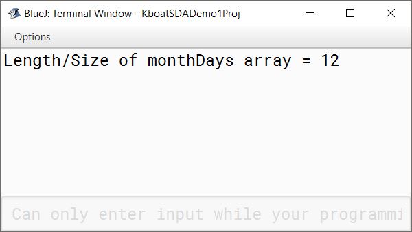 BlueJ output of array length program in Java