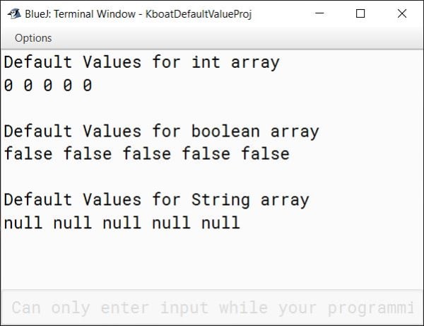 BlueJ output of Linear Search Java program