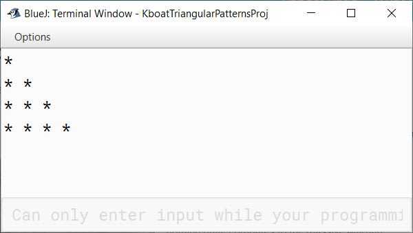 Star Pattern Program with Nested Loops ICSE Java Class 10 Class 9 Computer Applications BlueJ Output