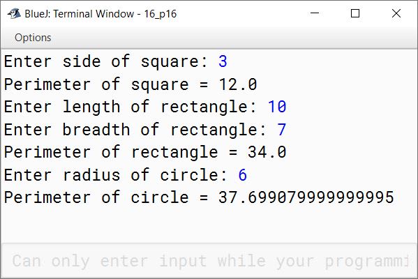 BlueJ output of Perimeter.java