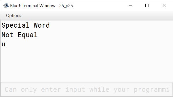 BlueJ output of KboatWordCheck.java