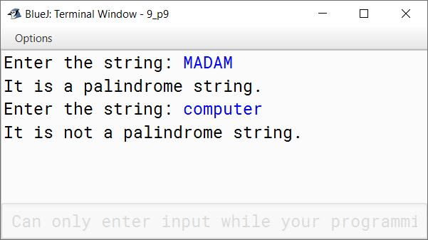 BlueJ output of KboatStringPalindrome.java