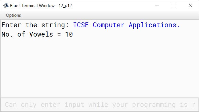 BlueJ output of Vowel.java