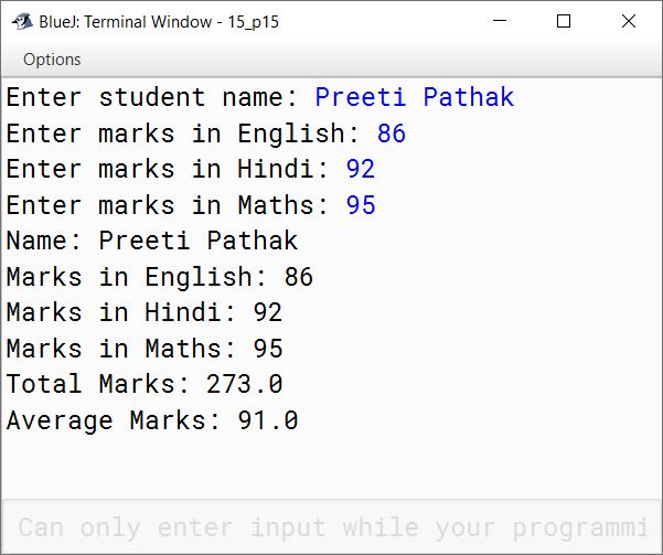 BlueJ output of Student.java